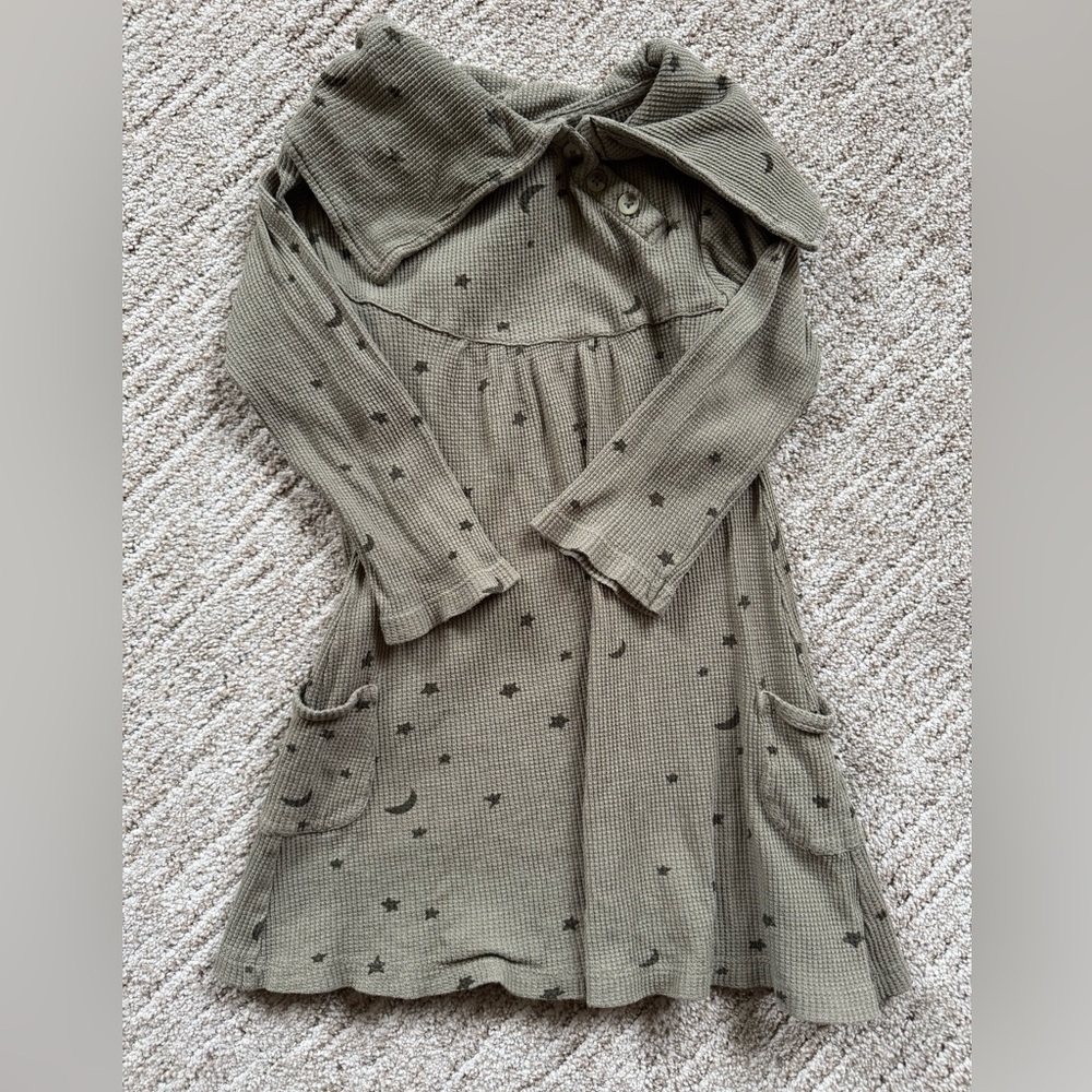 Kate Quinn Olive Green Star Pattern Kids Casual Dress